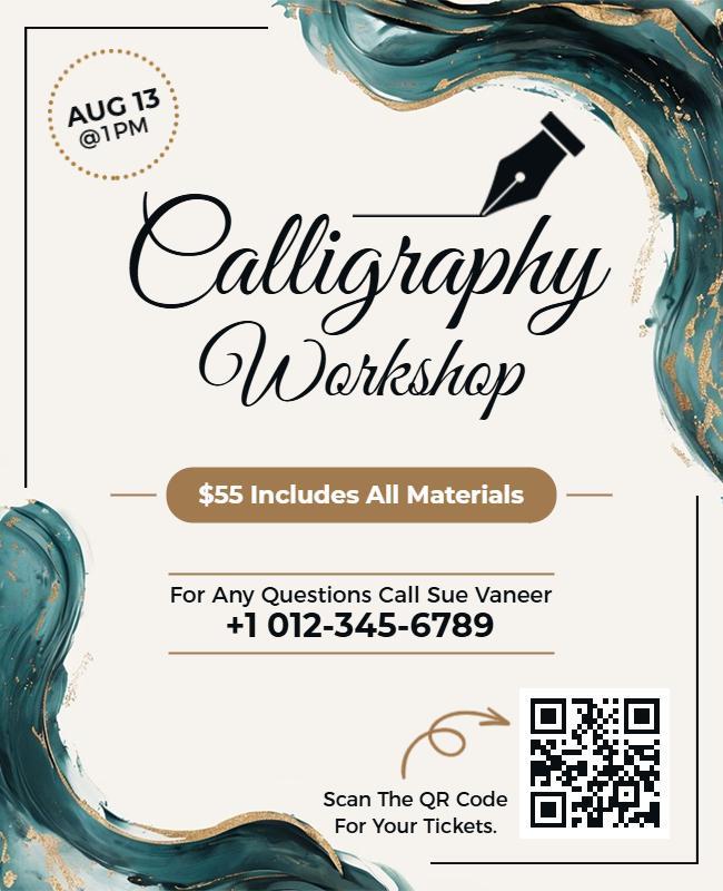 Elegant Green Abstract Calligraphy Workshop Poster Template