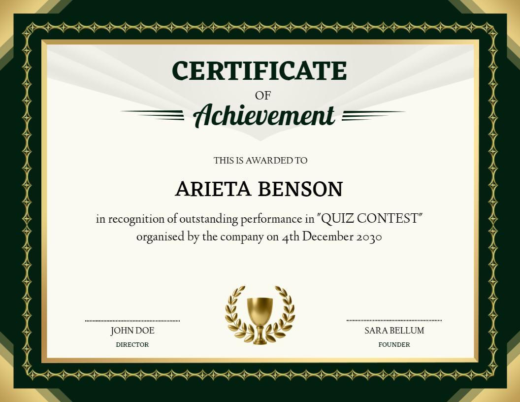Elegant Green Achievement Recognition Certificate Template