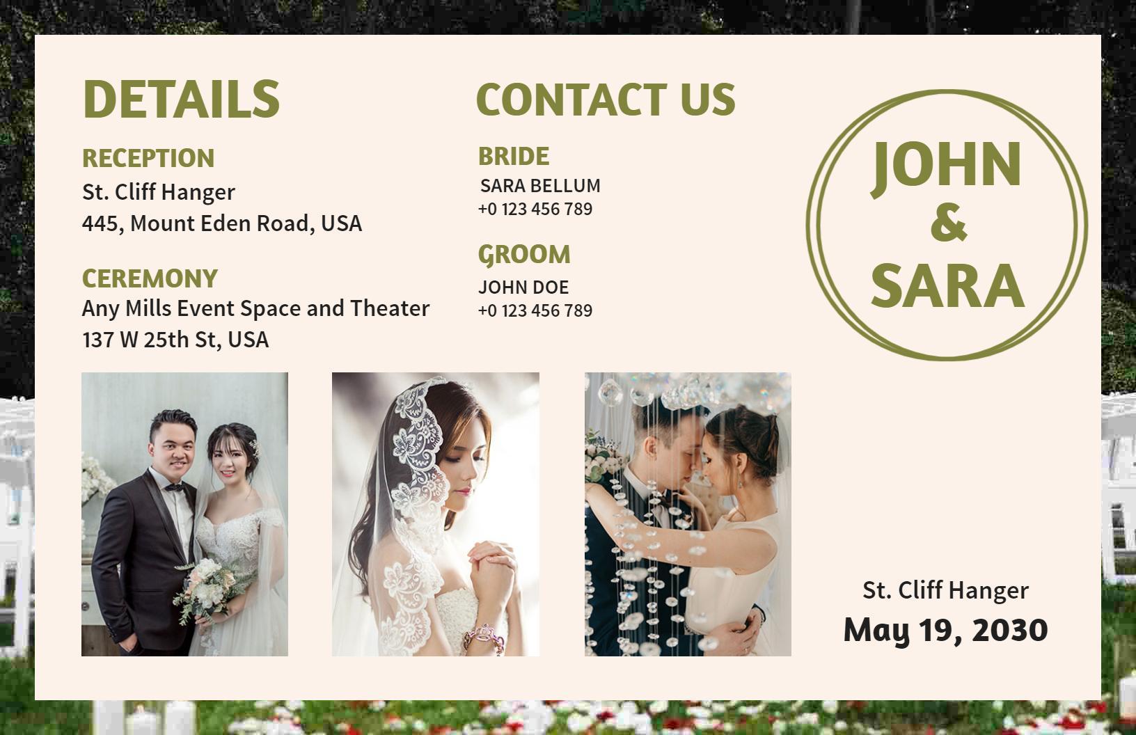 Elegant Green and Beige Wedding Ceremony Reception Brochure Template