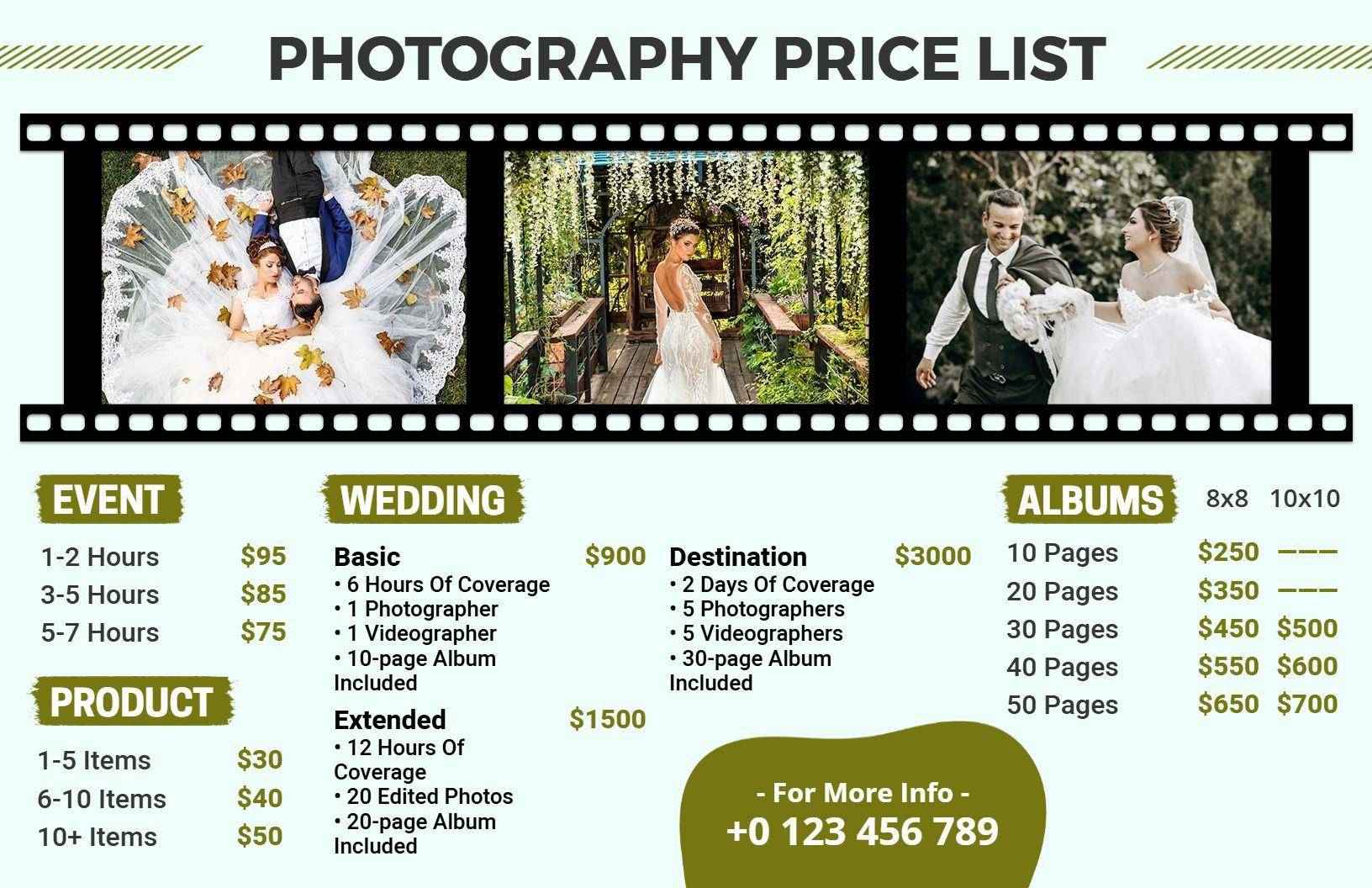 Elegant Green and Black Event Photography Price List Template