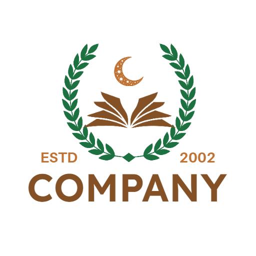 Elegant Green and Brown Book Emblem for Quranic Company Logo Template