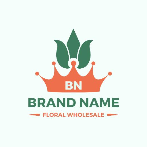 Elegant Green and Coral Crown Design for Floral Wholesale Logo Template