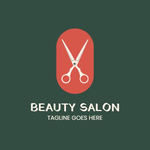 Elegant Green and Coral Scissors Symbolizing Beauty Salon Logo Template