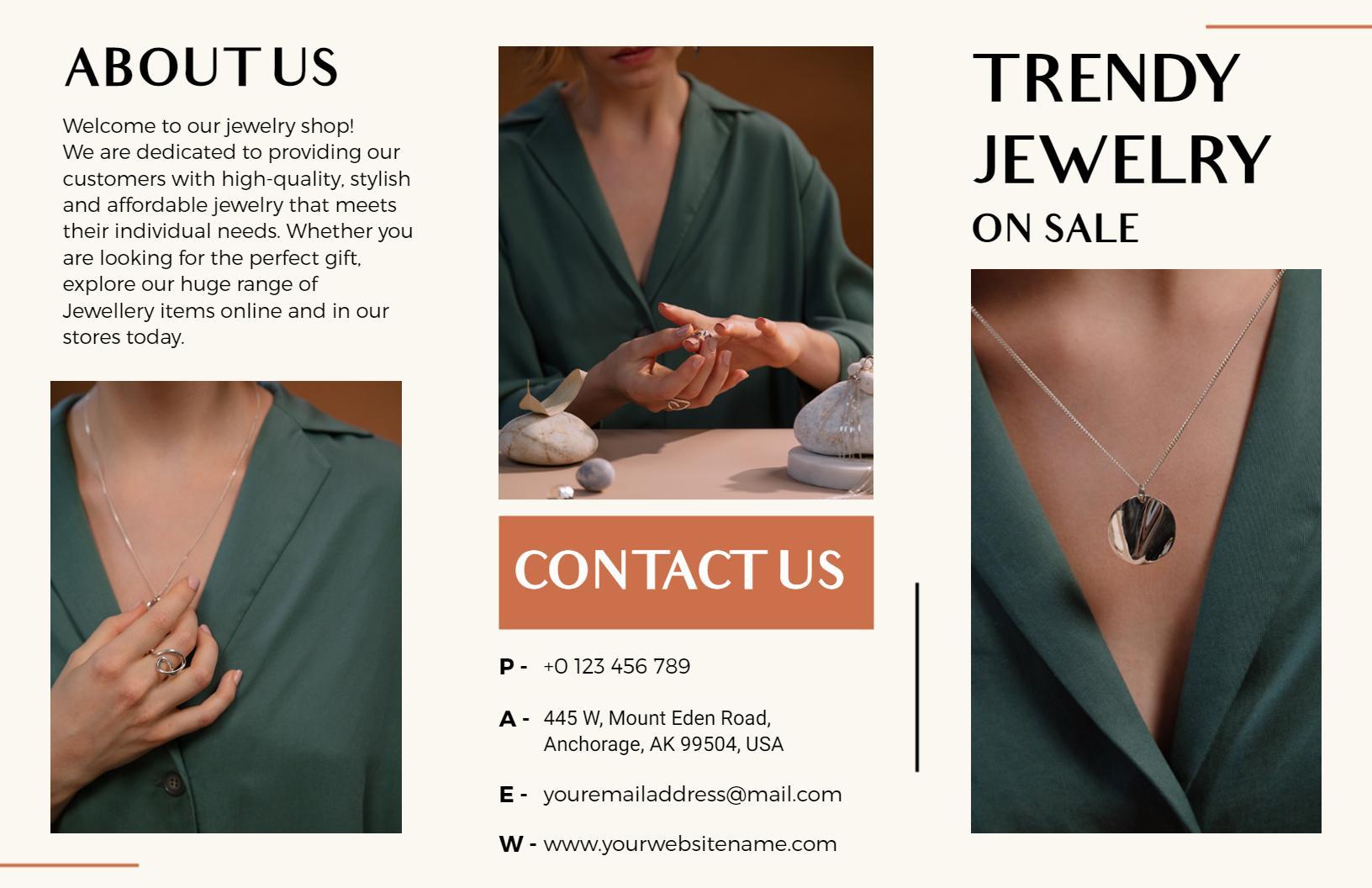Elegant Green and Earthy Jewelry Shop Sale Brochure Template
