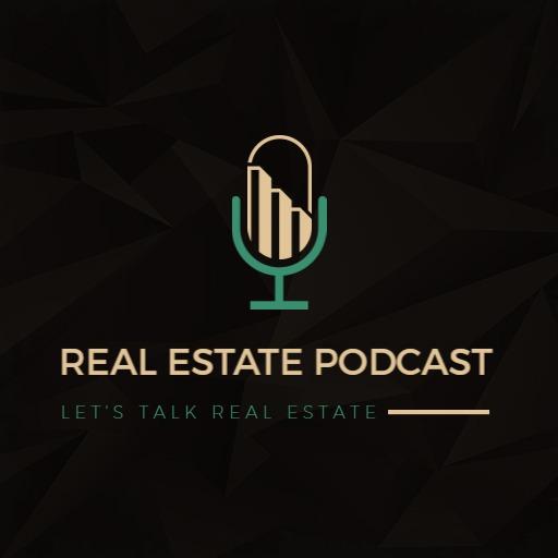 Elegant Green and Gold Podcast Exploring Real Estate Insights Logo Template