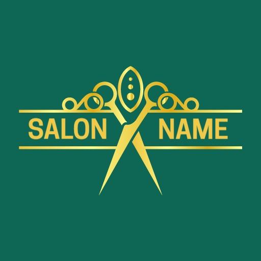 Elegant Green and Gold Scissors Design for Salon Logo Template