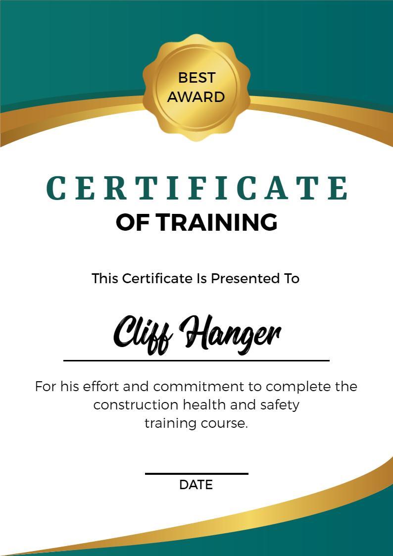 Elegant Green and Gold Training Completion Certificate Template