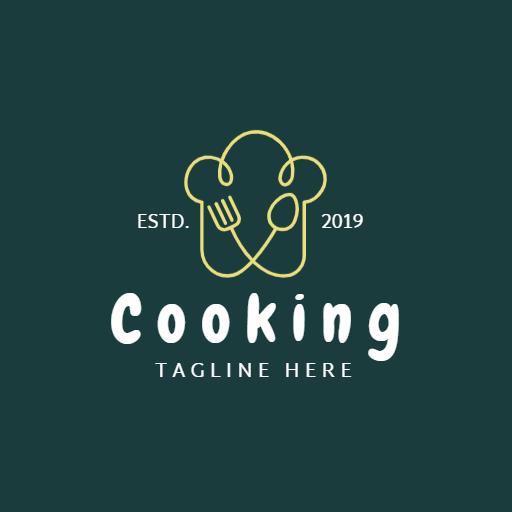 Elegant Green and Yellow Cooking Logo with Culinary Elements Logo Template