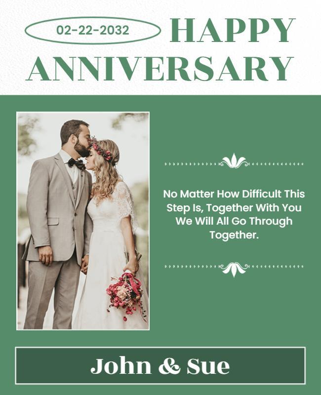 Elegant Green Anniversary Celebration with Photo Poster Template