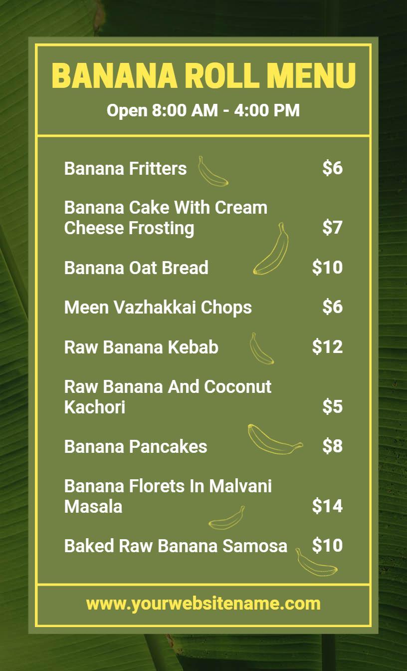 Elegant Green Banana Roll Menu Template