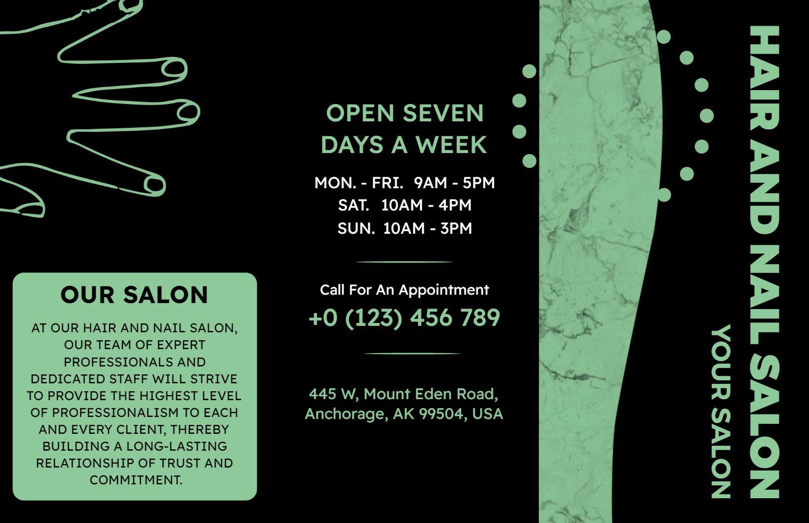 Elegant Green Beauty Salon Manicure and Pedicure Services Brochure Template