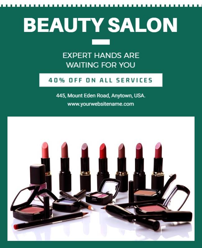 Elegant Green Beauty Salon Promotional Discount Poster Template