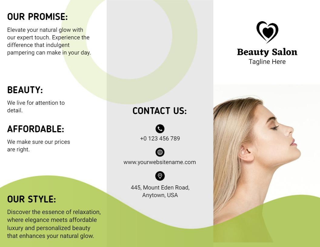 Elegant Green Beauty Salon Services Discount Brochure Template