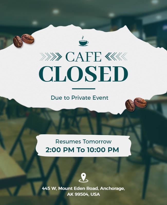 Elegant Green Cafe Closure Announcement Poster Template