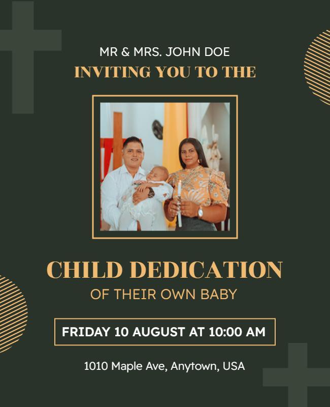 Elegant Green Child Dedication Ceremony Invitation Poster Template
