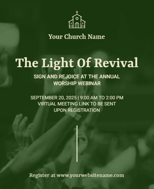 Elegant Green Church Revival Worship Webinar Flyer Template
