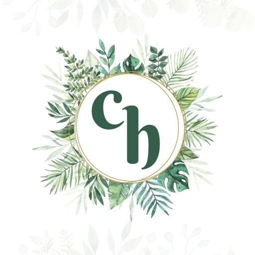 Elegant Green Circle Monogram Surrounded by Tropical Leaves Logo Template