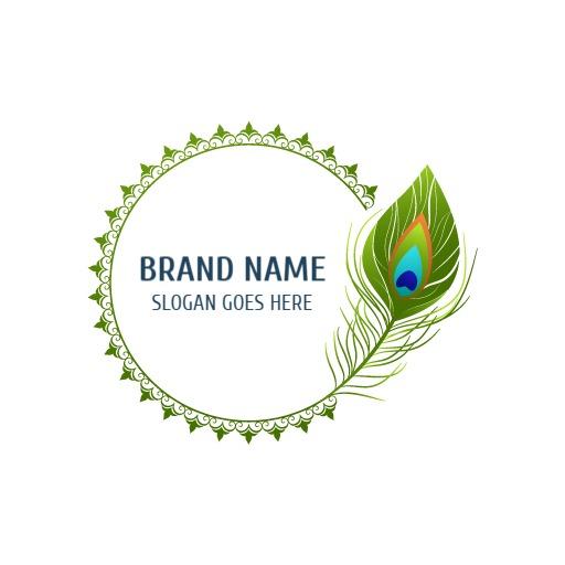 Elegant Green Circular Design with Peacock Feather Logo Template