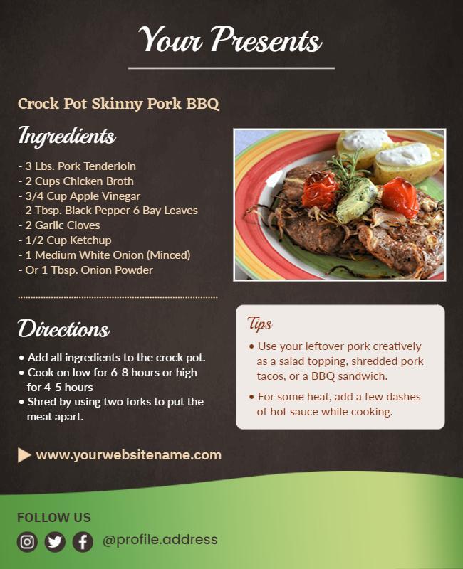 Elegant Green Crock Pot Recipe for Skinny Pork BBQ Poster Template