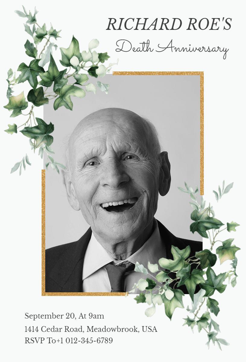 Elegant Green Death Anniversary Celebration Invitation Template