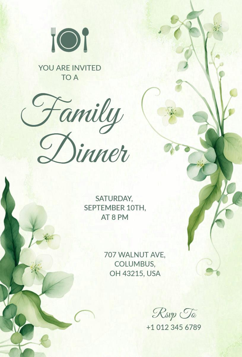 Elegant Green Family Dinner Gathering Invitation Template