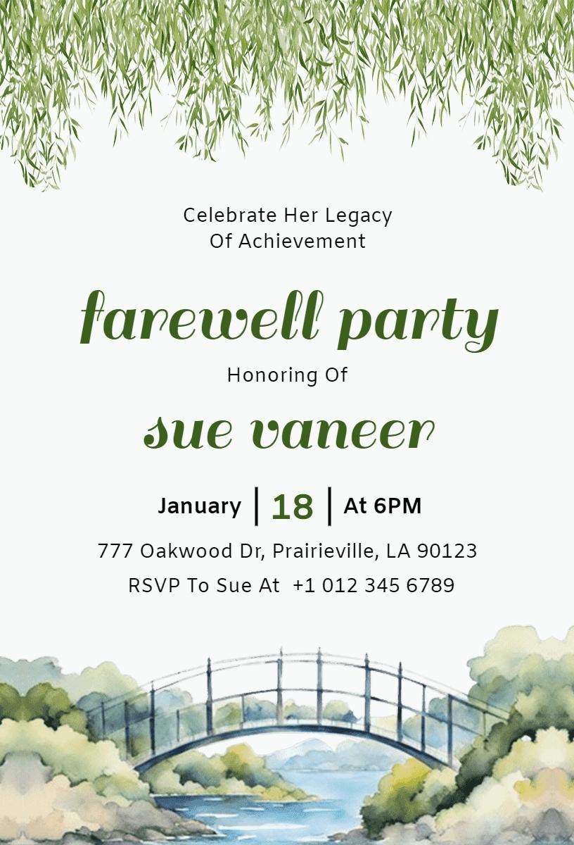 Elegant Green Farewell Party Celebration Invitation Template