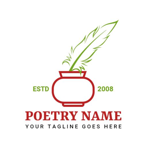 Elegant Green Feather Quill Representing Poetry Writing Logo Template