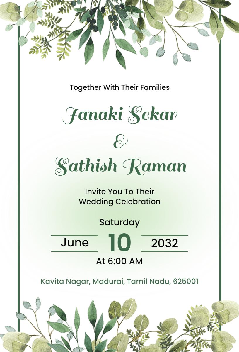 Elegant Green Floral Indian Wedding Celebration Invitation Template