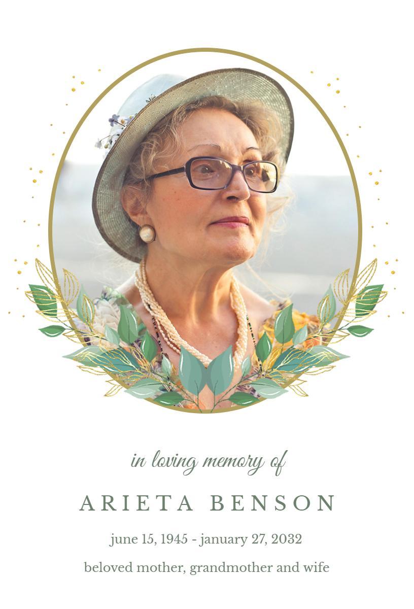 Elegant Green Floral Tribute Memorial Service Invitation Template