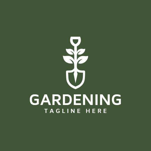 Elegant Green Gardening Logo Featuring Leaf and Shovel Design Logo Template