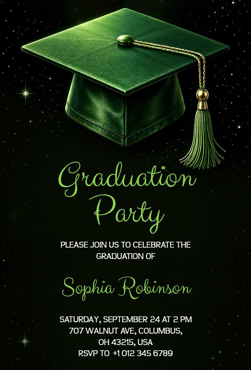 Elegant Green Graduation Celebration Party Invitation Template