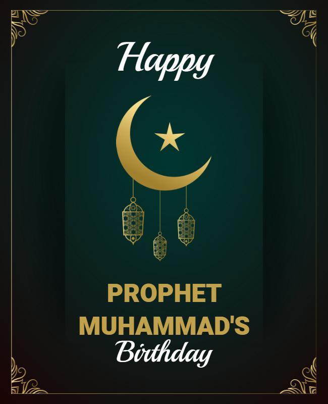 Elegant Green Islamic Celebration for Prophet Muhammad's Birthday Poster Template