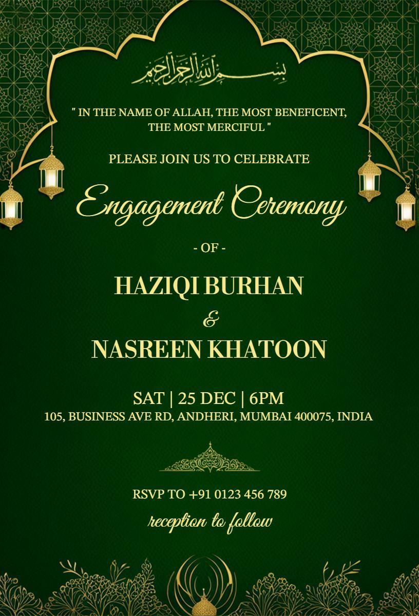 Elegant Green Islamic Engagement Ceremony Invitation Template