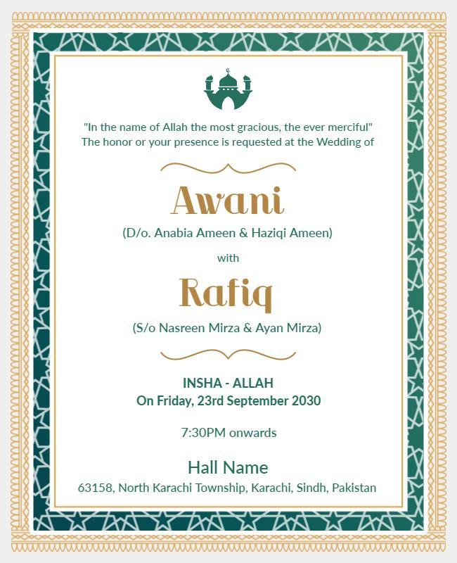 Elegant Green Islamic Wedding Invitation Poster Template