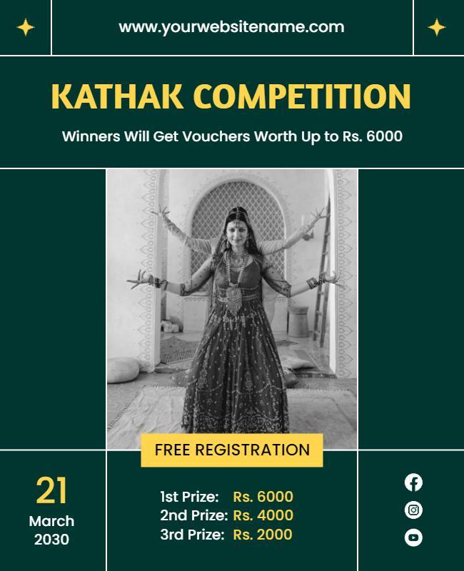 Elegant Green Kathak Dance Competition Registration Poster Template