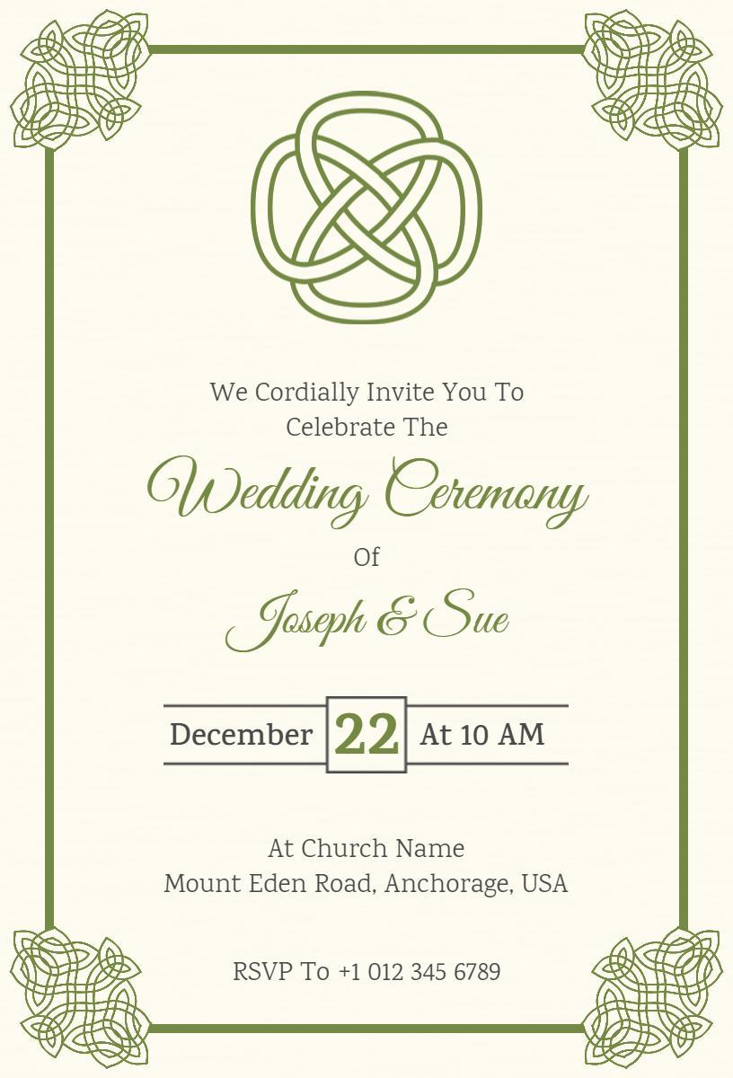Elegant Green Knot Design Wedding Ceremony Invitation Template