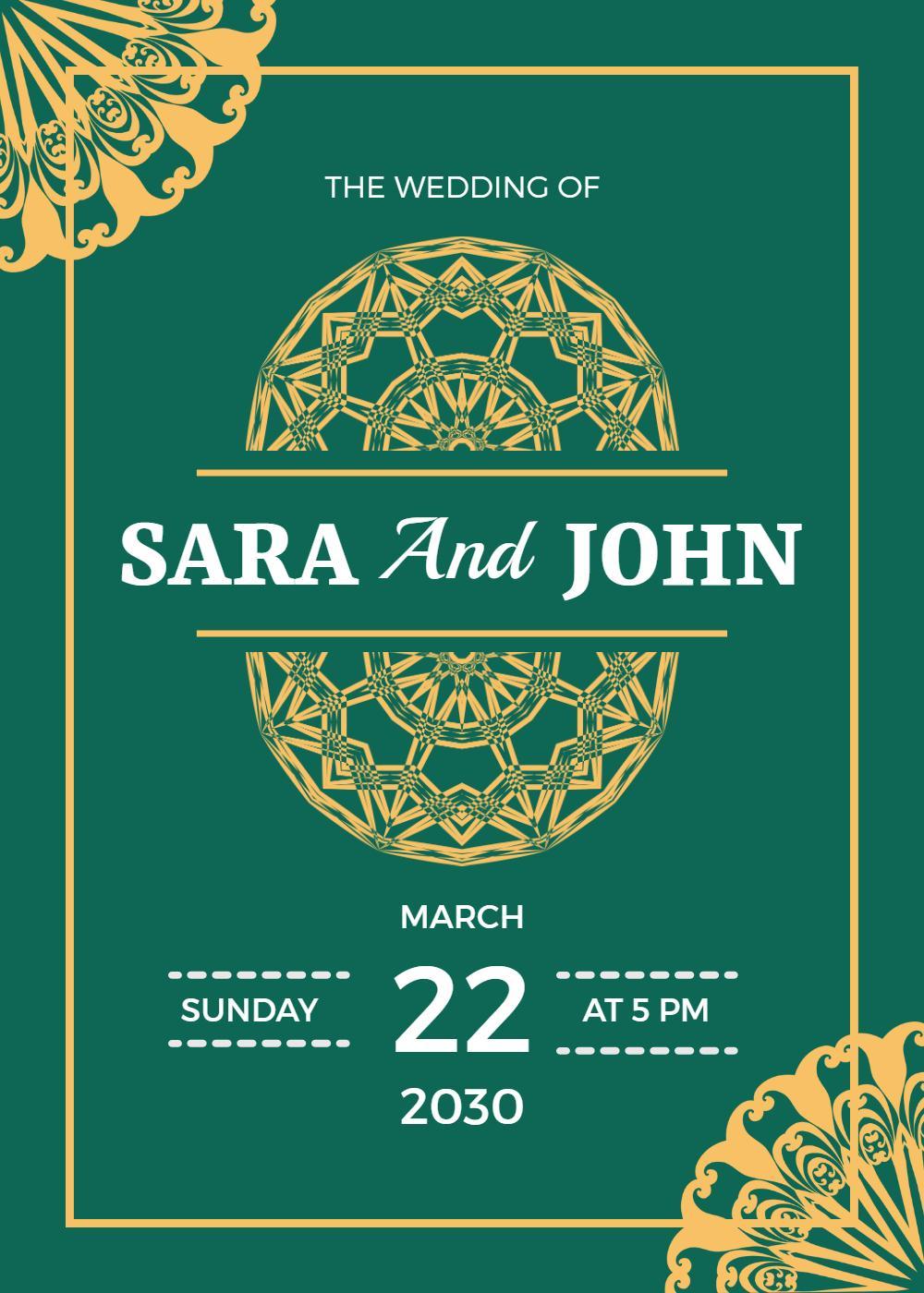 Elegant Green Mandala Wedding Ceremony Invitation Template