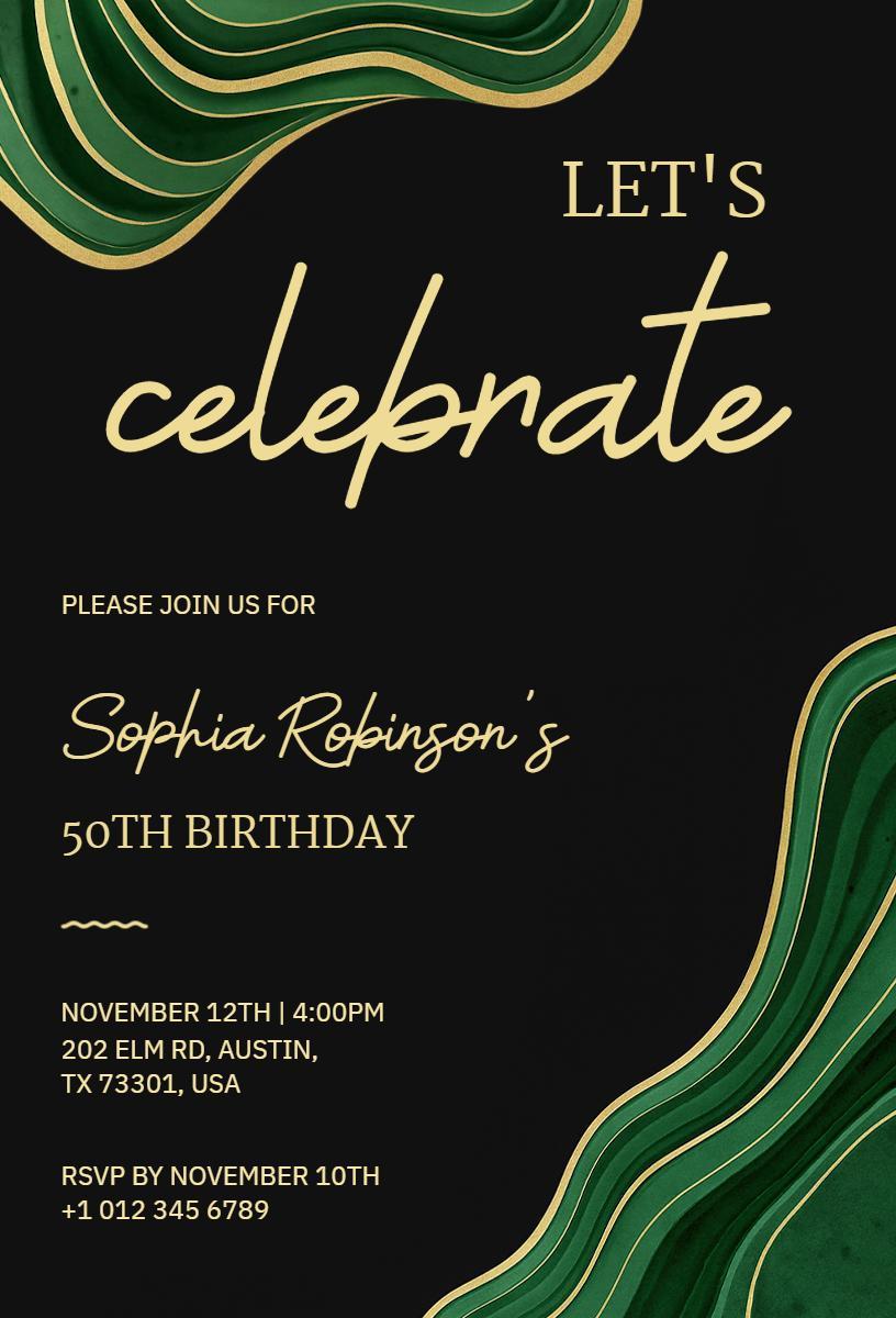 Elegant Green Marble 50th Birthday Celebration Invitation Template