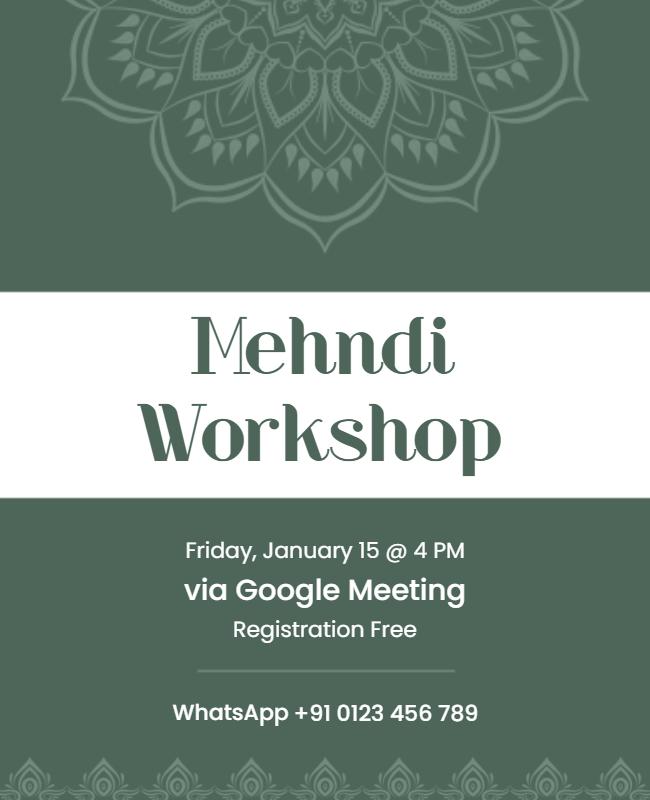 Elegant Green Mehndi Workshop Online Event Poster Template