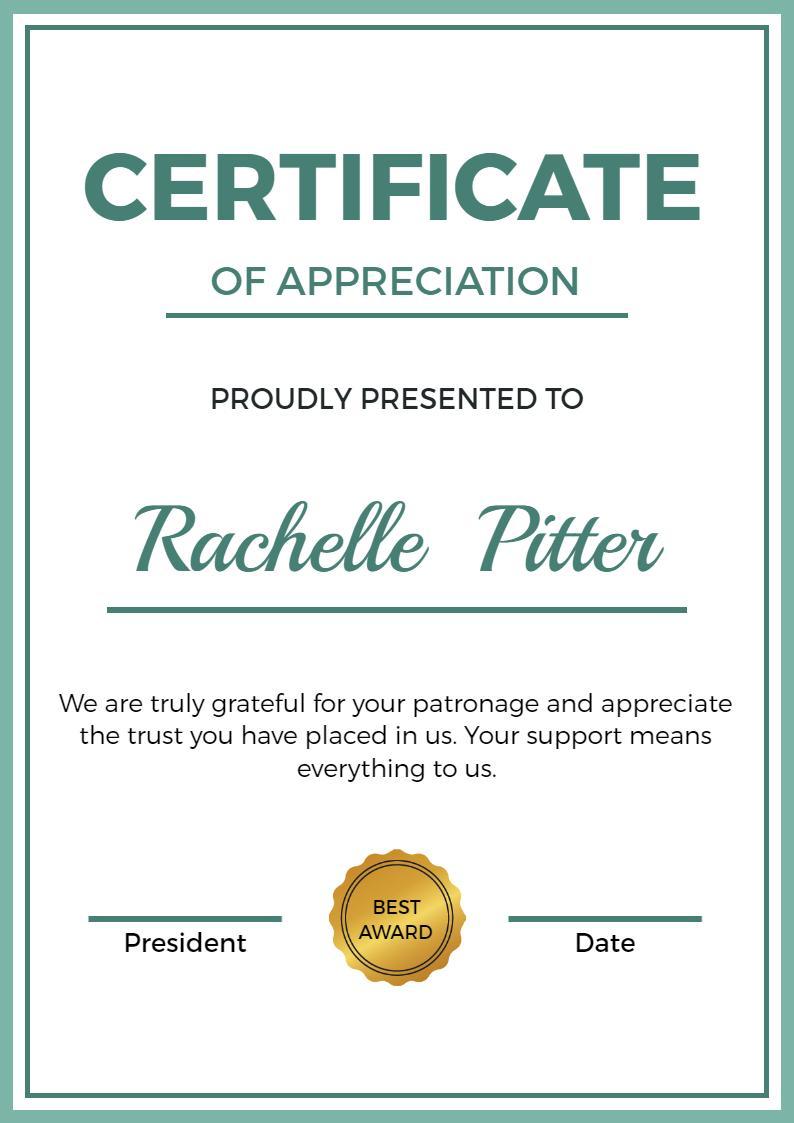Elegant Green Minimalist Appreciation Award Certificate Template
