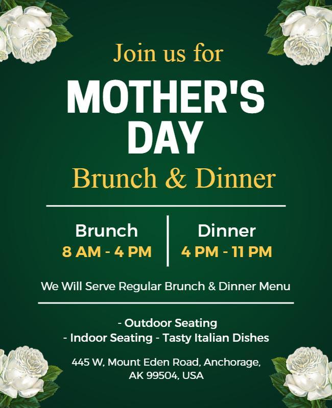 Elegant Green Mother's Day Brunch and Dinner Poster Template