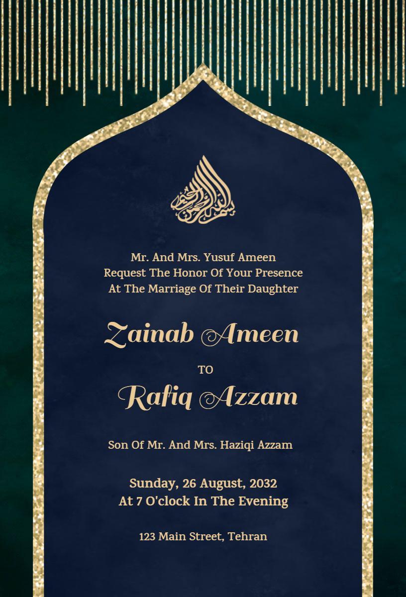 Elegant Green Muslim Wedding Celebration Invitation Template