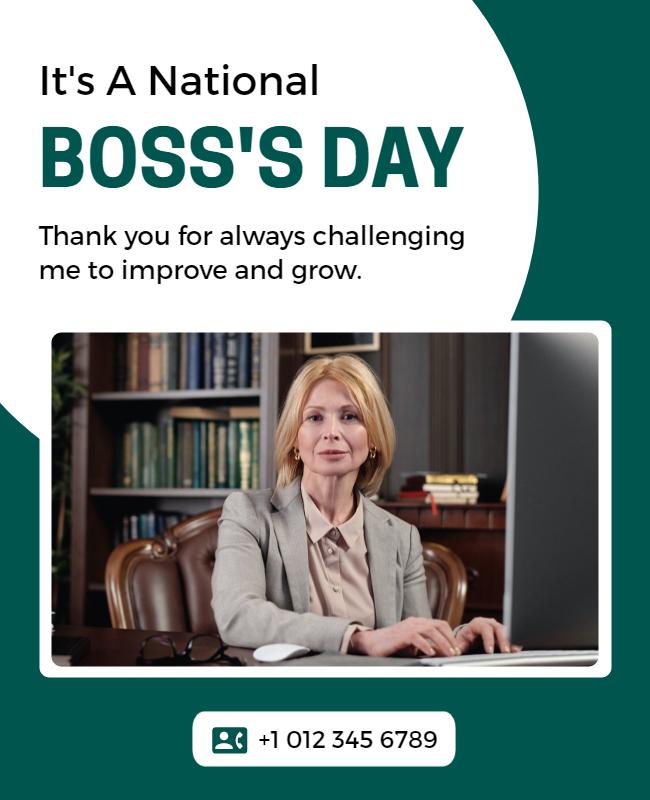 Elegant Green National Boss's Day Appreciation Poster Template