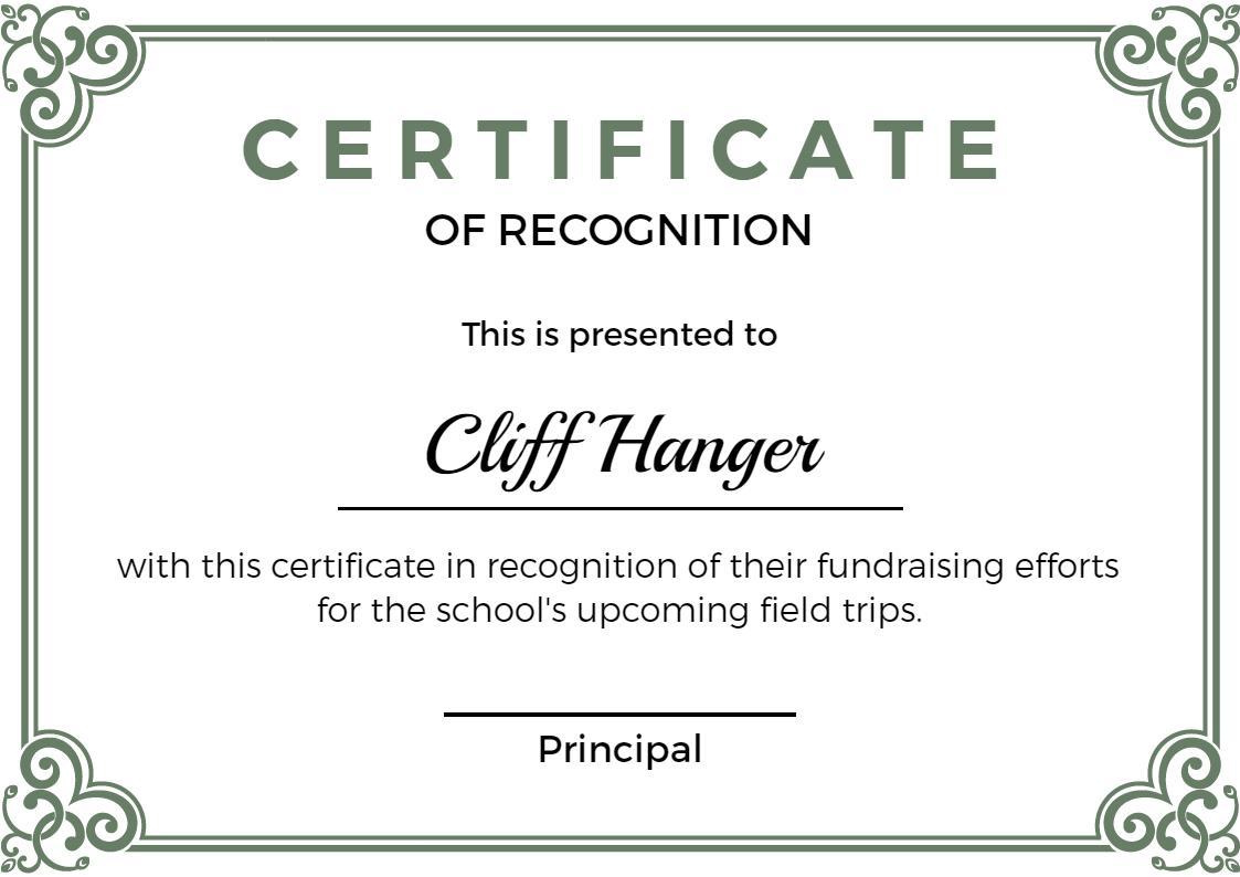 Elegant Green Ornate Recognition Fundraising Certificate Template