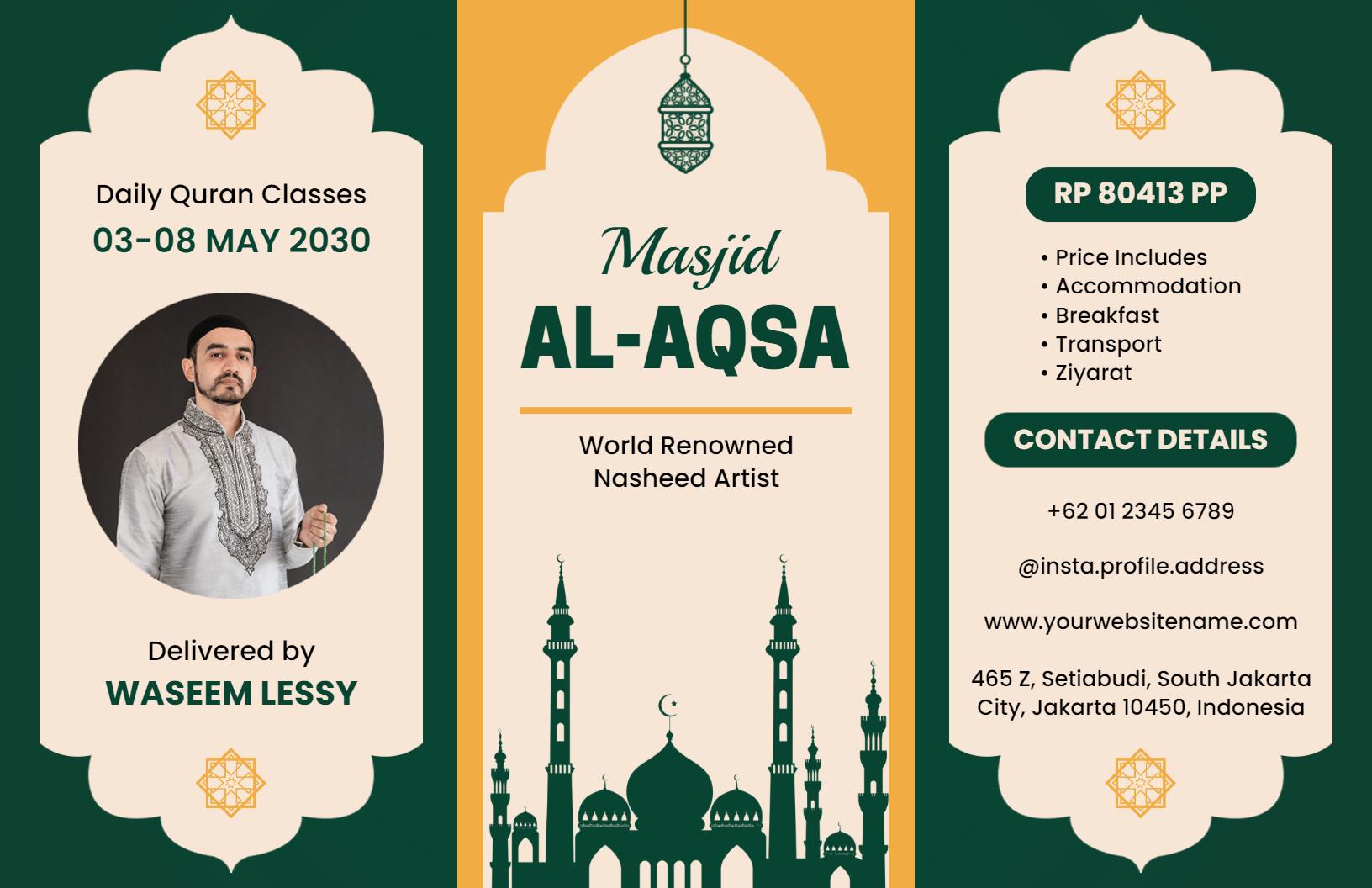 Elegant Green Quran Classes and Nasheed Artist Brochure Template