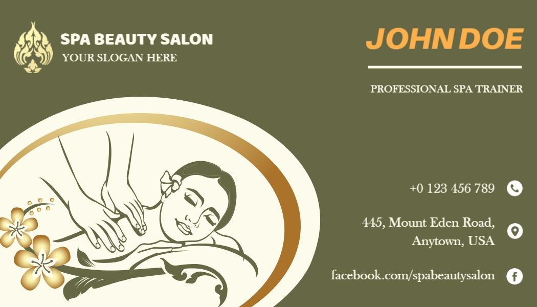 Elegant Green Spa and Beauty Salon Professional Business Card Template