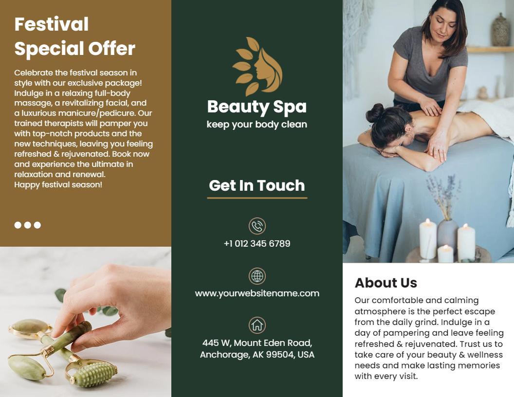 Elegant Green Spa Special Offer Relaxation Services Brochure Template
