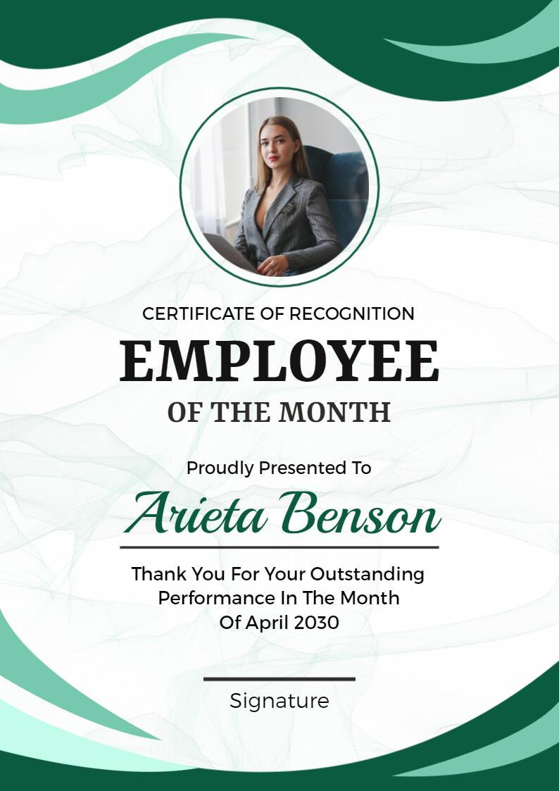 Elegant Green Swirl Design Employee of the Month Certificate Template