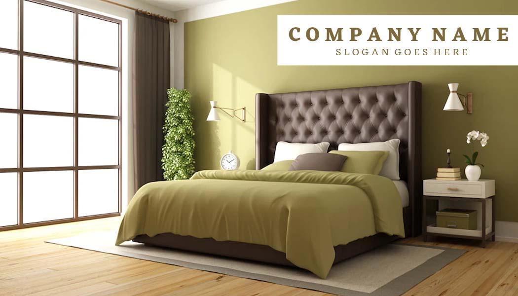 Elegant Green Upholstery Bedroom Design Business Card Template