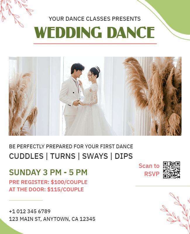 Elegant Green Wedding Dance Class Preparation Poster Template
